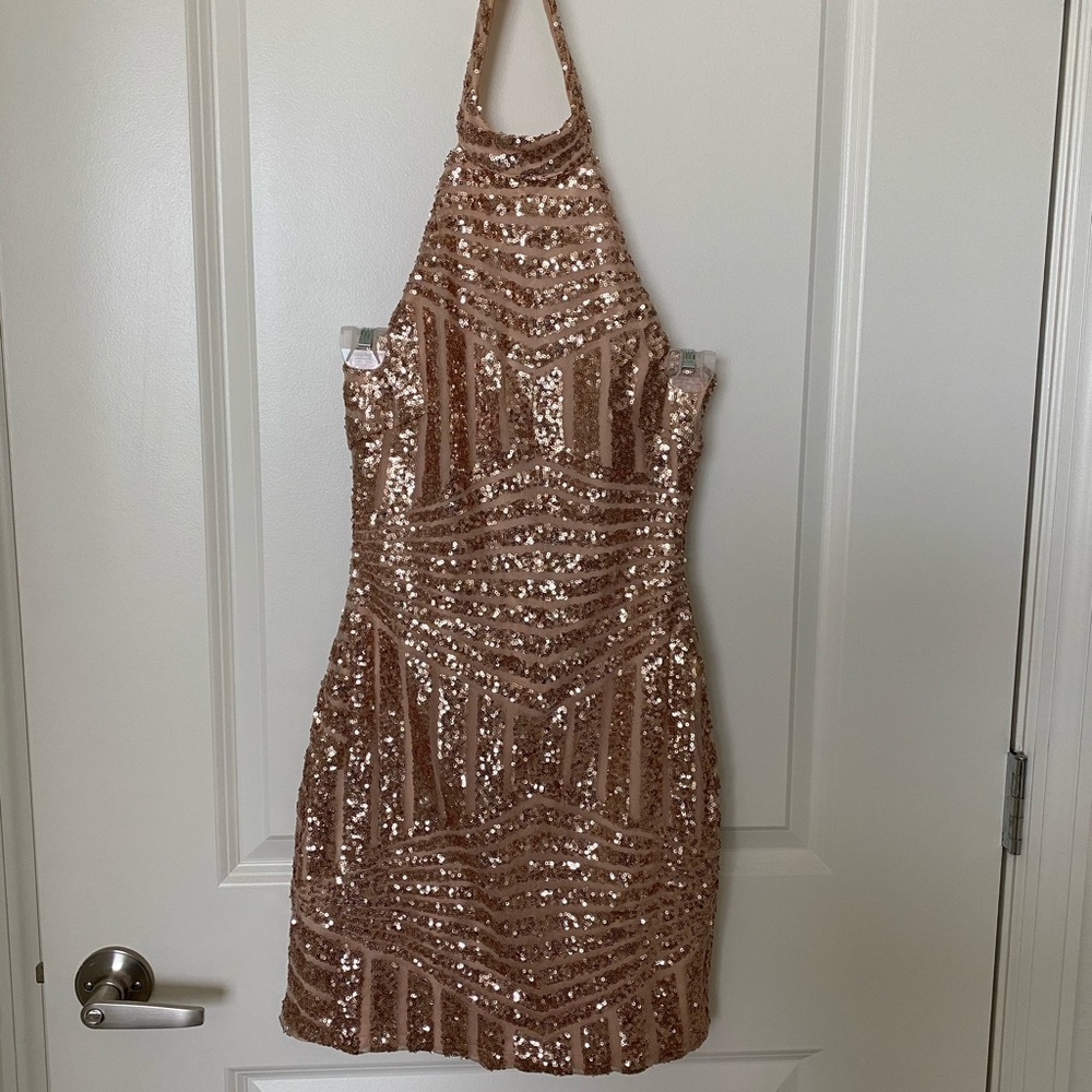 Rose gold sparkle mini dress